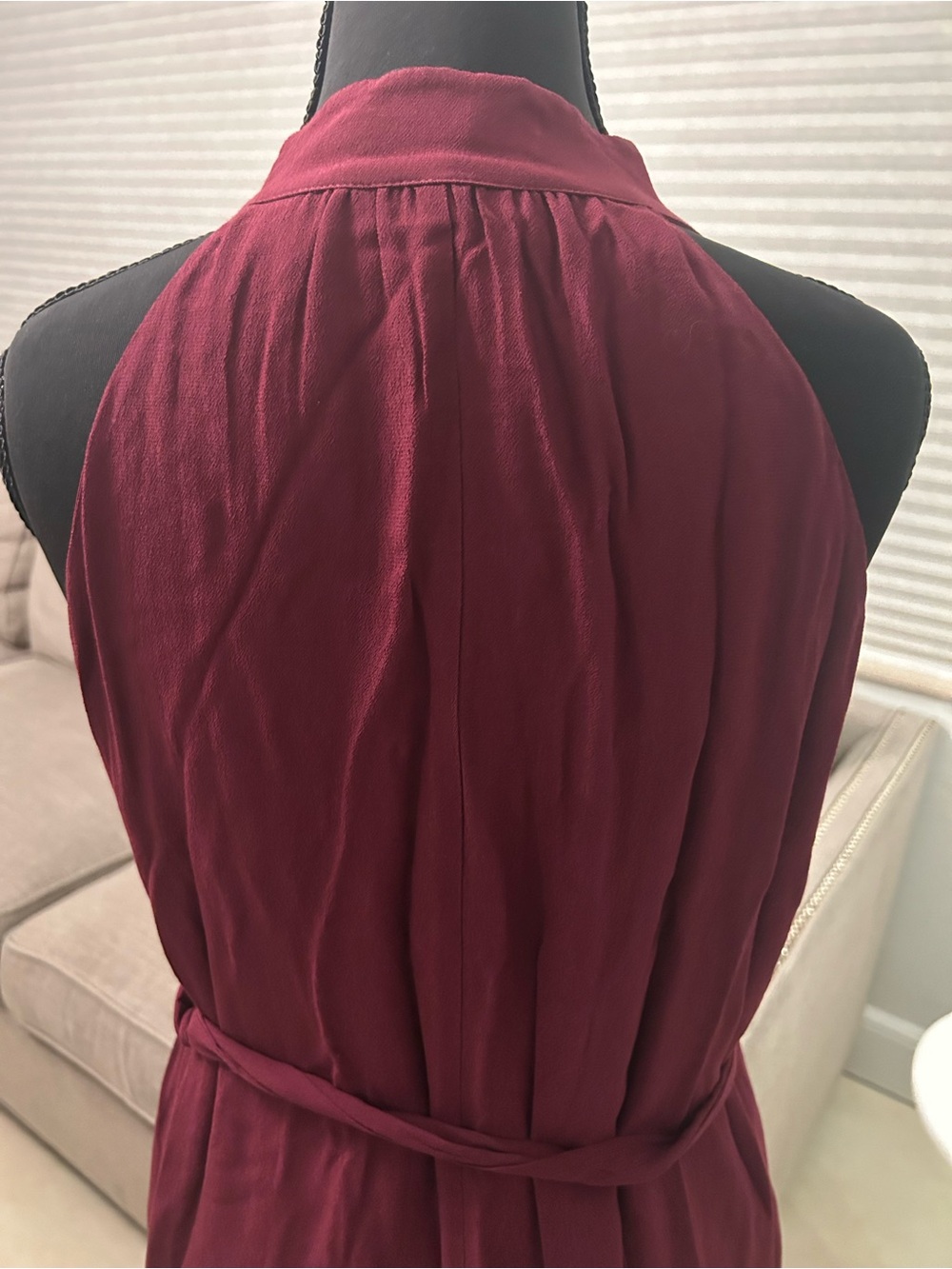 Greylin Sleeveless Button Up Halter Maxi Dress in Burgundy - Picture 6 of 10
